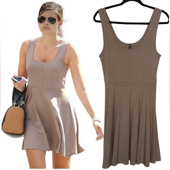 Free People Tan Mini Dress with Dots - Picture 1 of 9